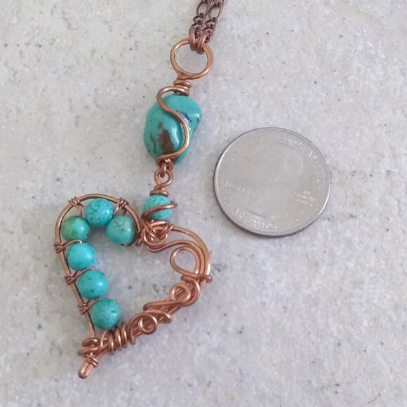 Desert Goddess Vibes! Turquoise Magnesite + Copper ~ Beaded Heart Necklace - Picture 8 of 15